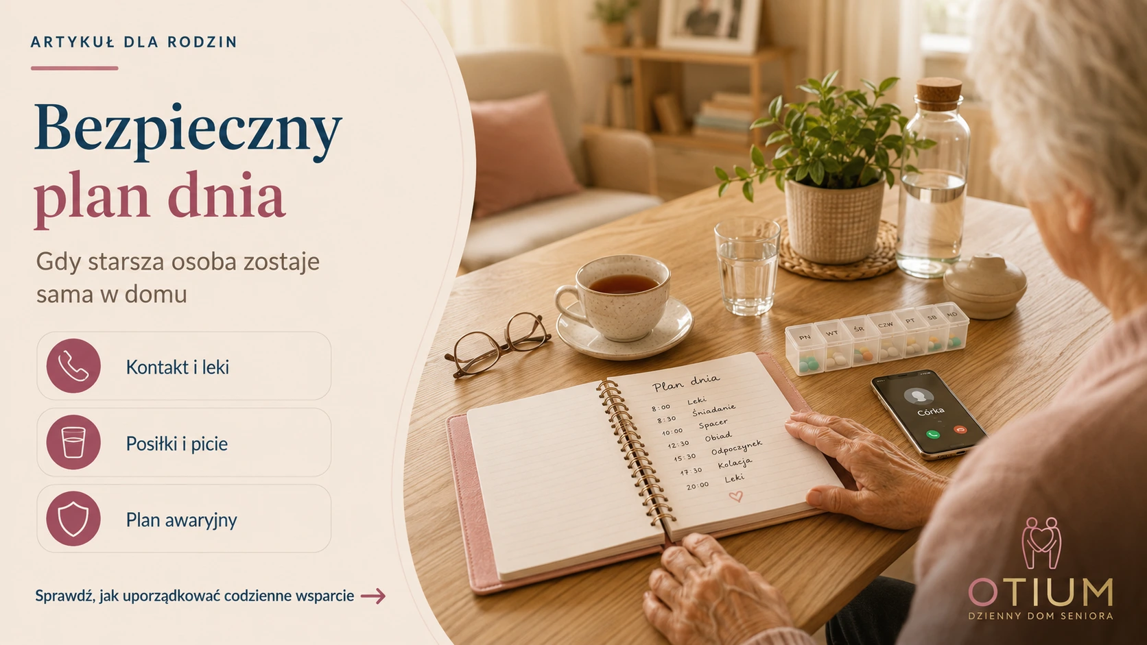 Bezpieczny plan dnia dla starszej osoby mieszkającej samej
