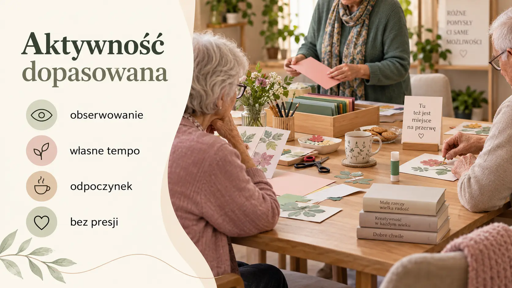Schemat doboru aktywności kreatywnej dla seniora bez presji i oceniania